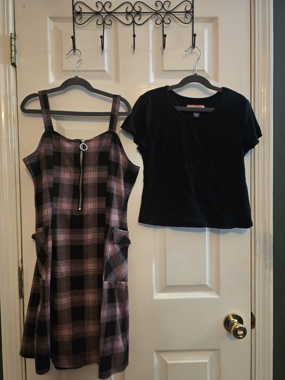 Girl's Limited Too Pink and Black Plaid Pinafore with Black Tee